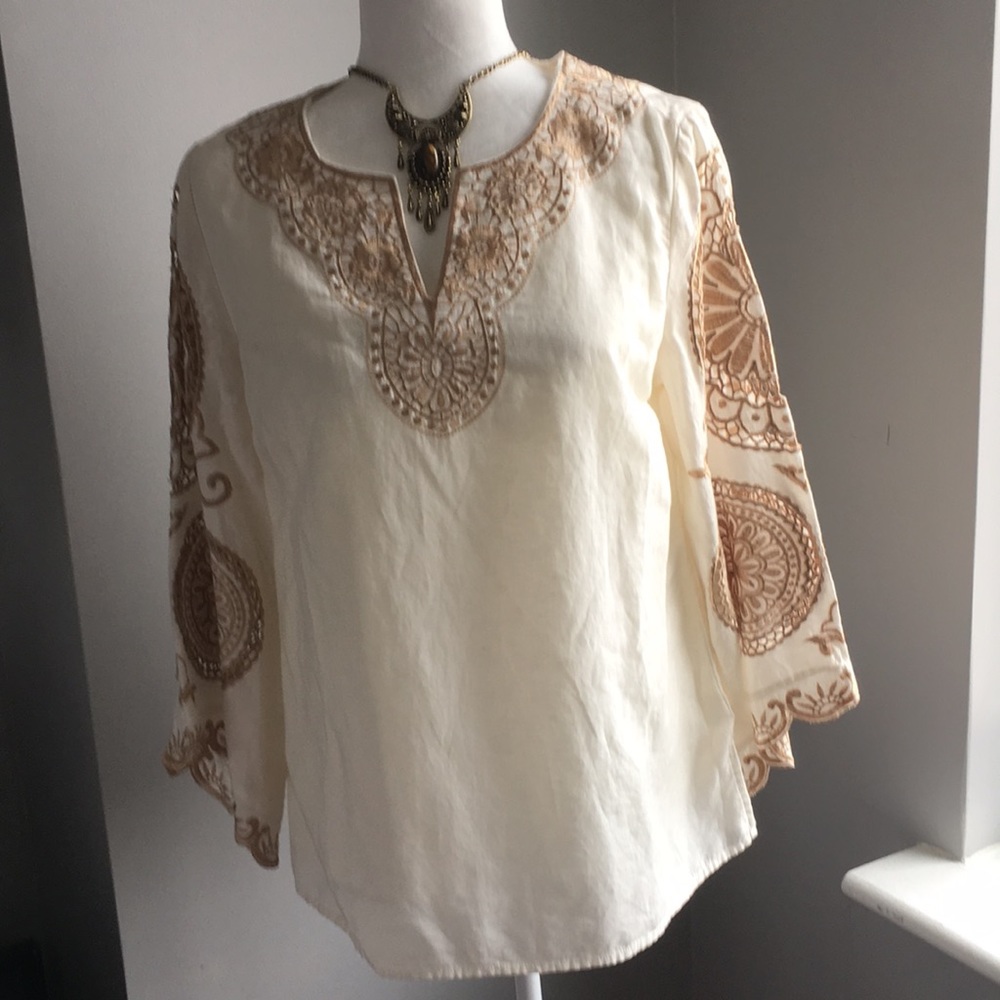 Chico cream n gold linen top new w tag size 1p